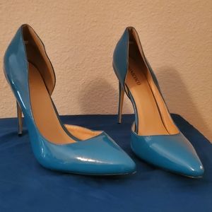Teal patent heels